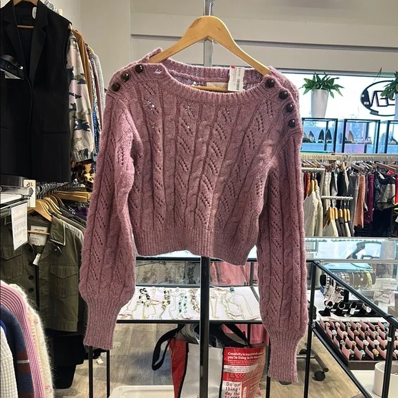 LoveShackFancy Women's Pink Cable Knit Sweater - Picture 1 of 1